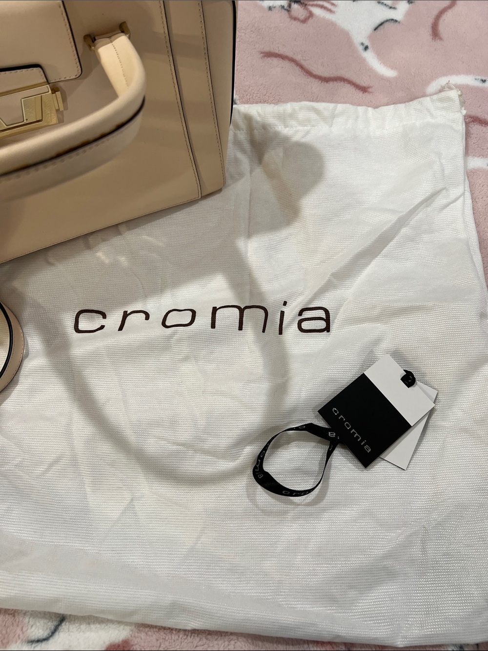 Cromia Nude Leather Top-Handle Satchel with Gold Hardware - Picture 5 of 5
